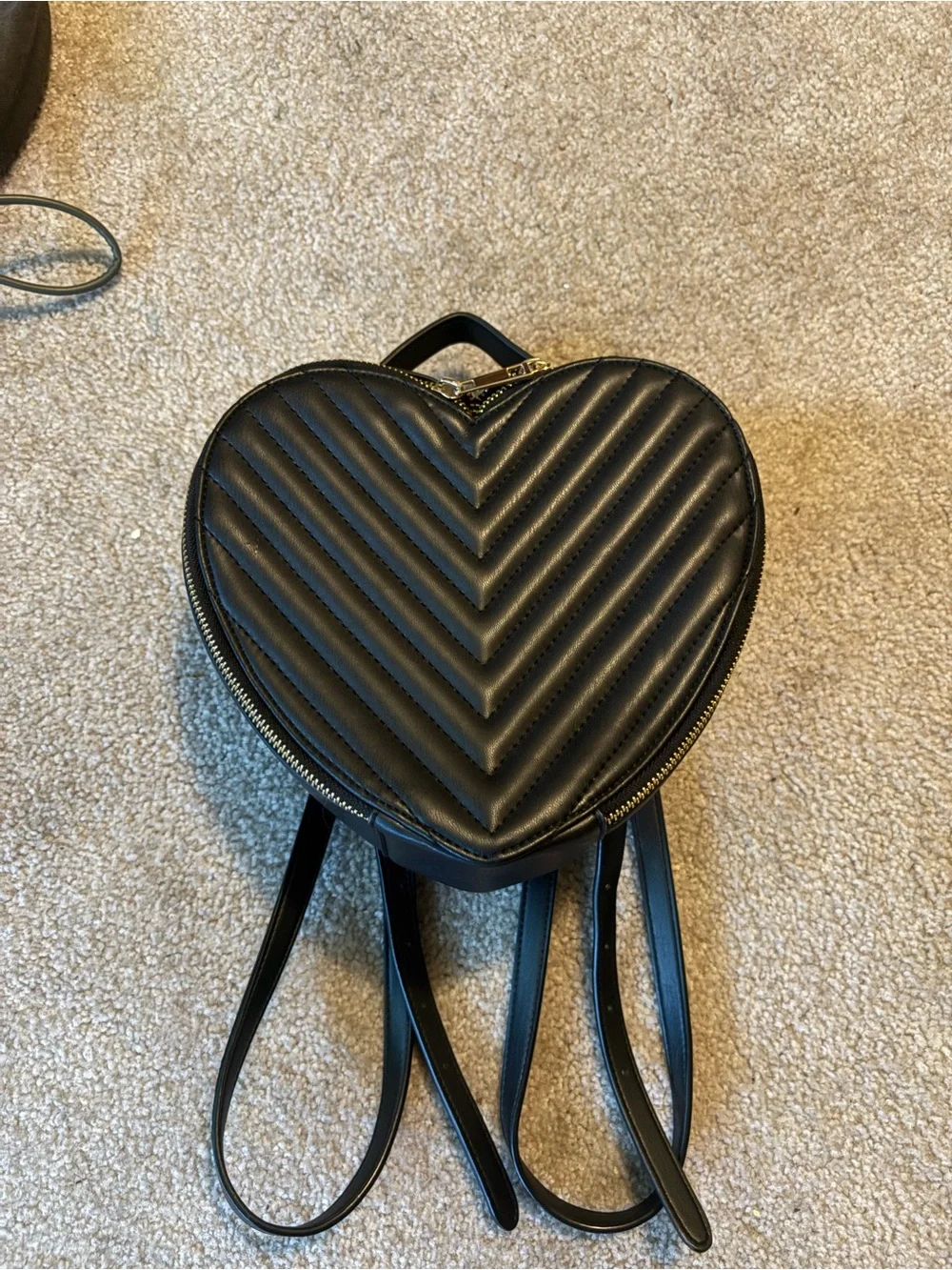 Black Quilted Heart Backpack with Gold Hardware